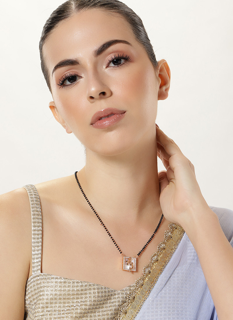 Rose Gold Stone And Beads Mangalsutra Festive Wear