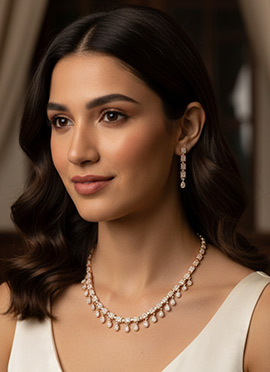 Rose Gold Stone Drop Work Necklace Set