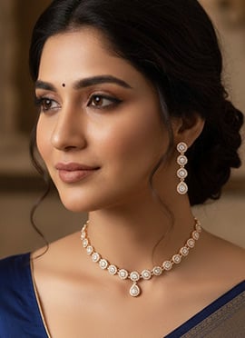 Rose Gold Stone Work Necklace Set