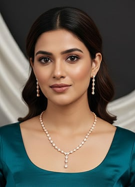 Rose Gold Stone Work Necklace Set