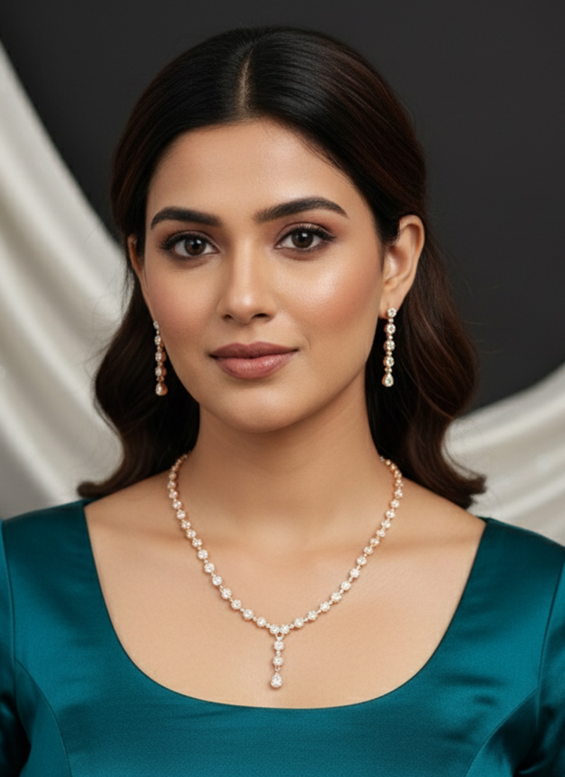 Rose Gold Stone Work Necklace Set Festive Wear