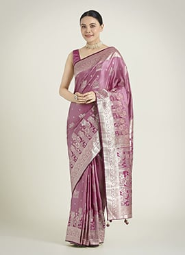 Rose Pink Banarasi Silk Zari Woven Saree