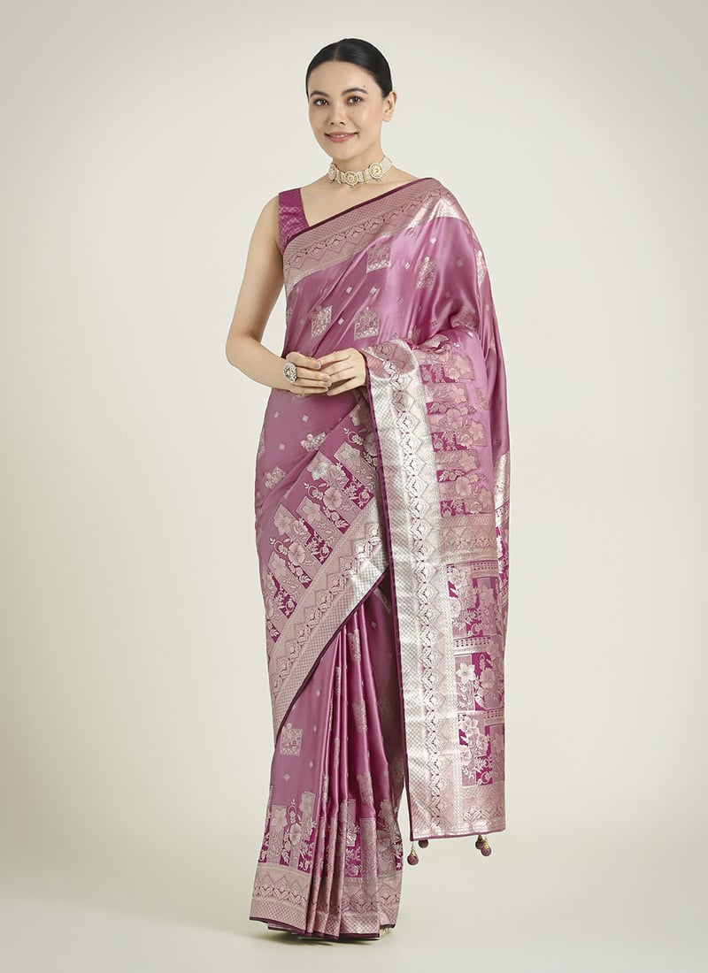 Rose Pink Banarasi Silk Zari Woven Saree Festive Wear