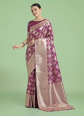Rose Pink Banarasi Silk Zari Woven Saree