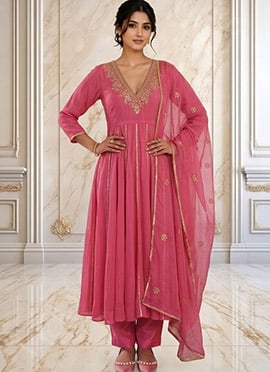 Rose Pink Georgette Zari Sequins Anarkali Suit