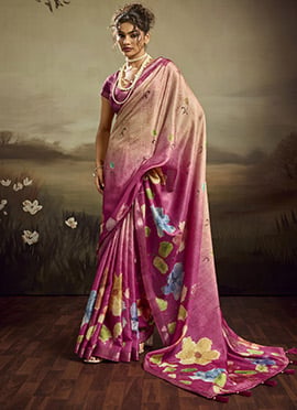 Rose Pink Jacquard Silk Floral Woven Saree