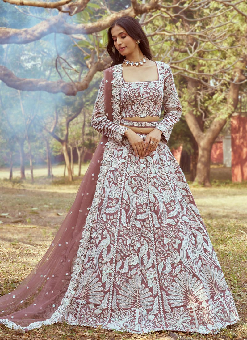 Elegant Pink Silk Lehenga Set Zarkan & Sequin Embroidery with Belt and Latkan Accents - Buy main image 1