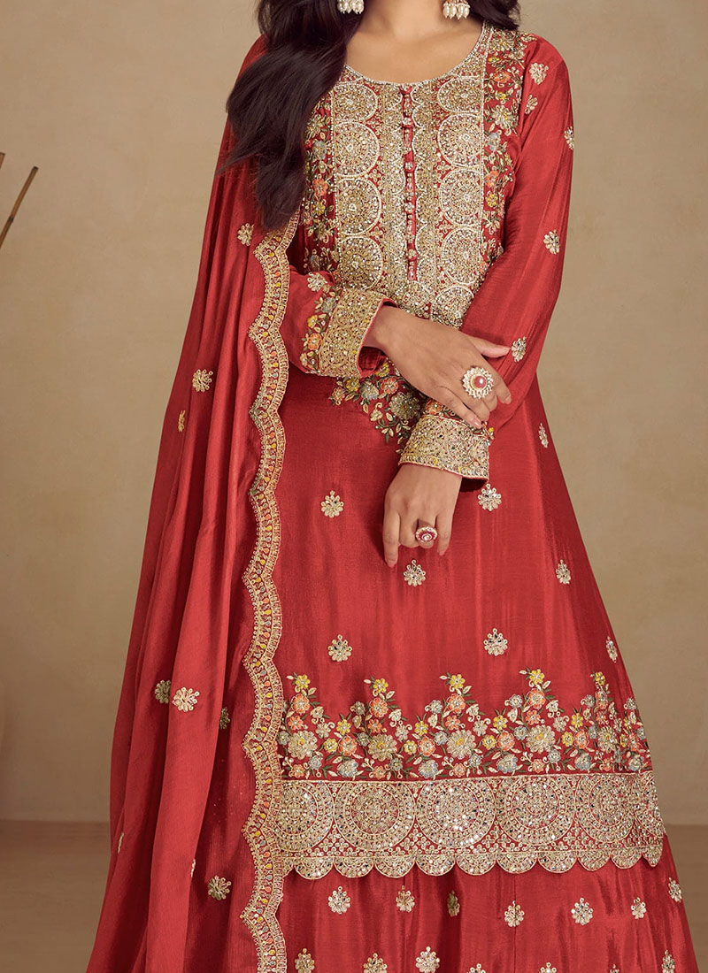 Wine Red Palazzo style Salwar Kameez Semi-Stitched Salwar Kameez
