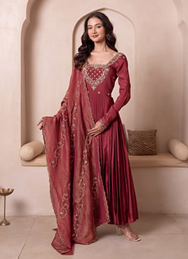Rosegold Chinon Embroidered Anarkali Suit