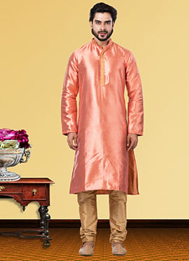 Rouge Pink Jacquard Silk Jacquard Kurta Pyjama