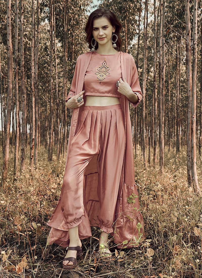 Buy Rouge Pink Poly Viscose Embroidered 