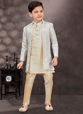 Royal Beige Kasak Zari Jacquard Sequins Indowestern Sherwani