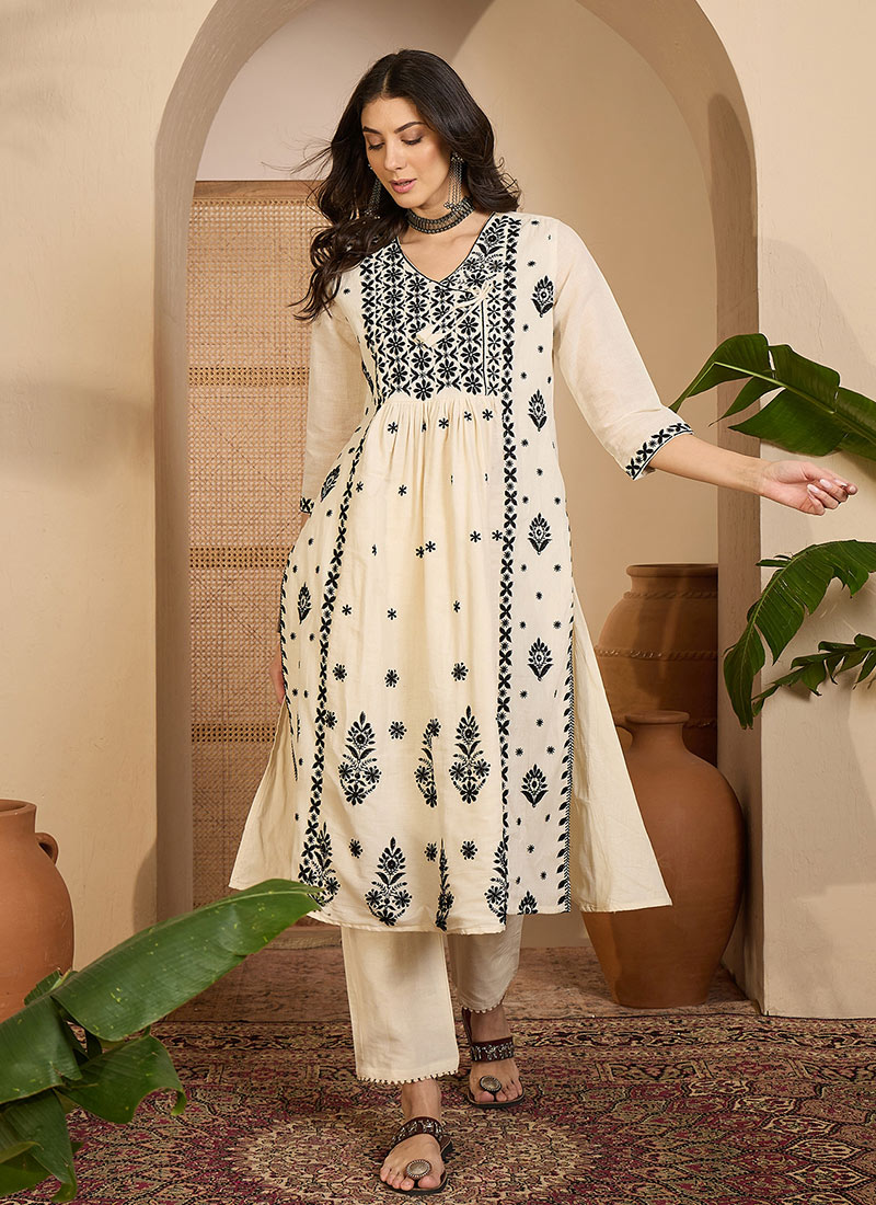 Royal Beige Khadi Silk Embroidered Thread Kurta Straight Pant Set After Six Wear