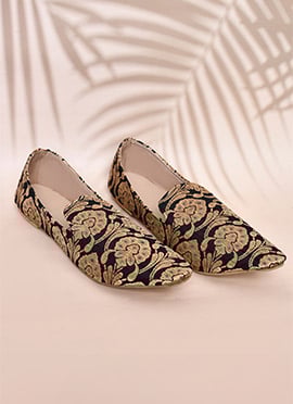 Royal Black Cotton Silk Jacquard Mojri