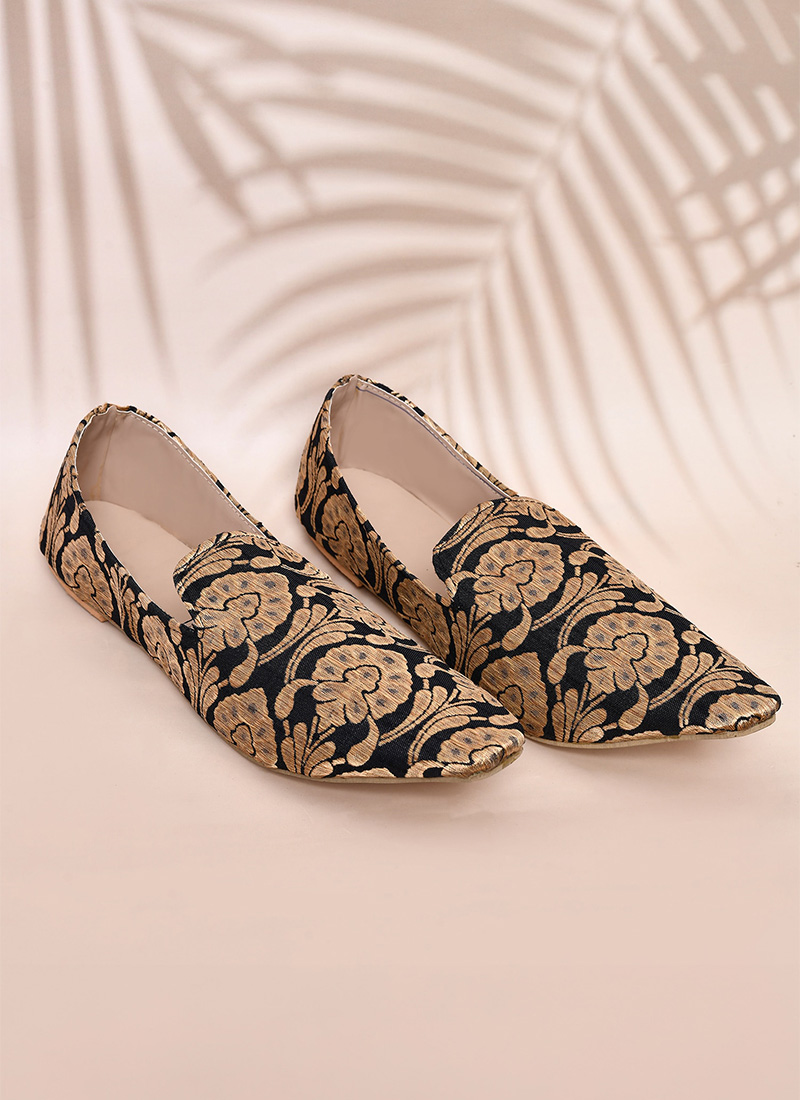 Royal Black Cotton Silk Jacquard Mojri