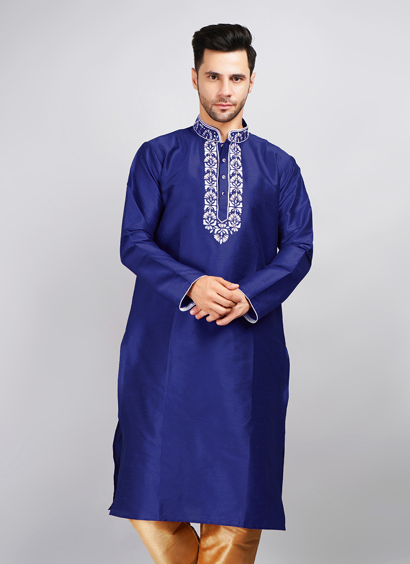 Royal Blue Art Silk Embroidered Kurta