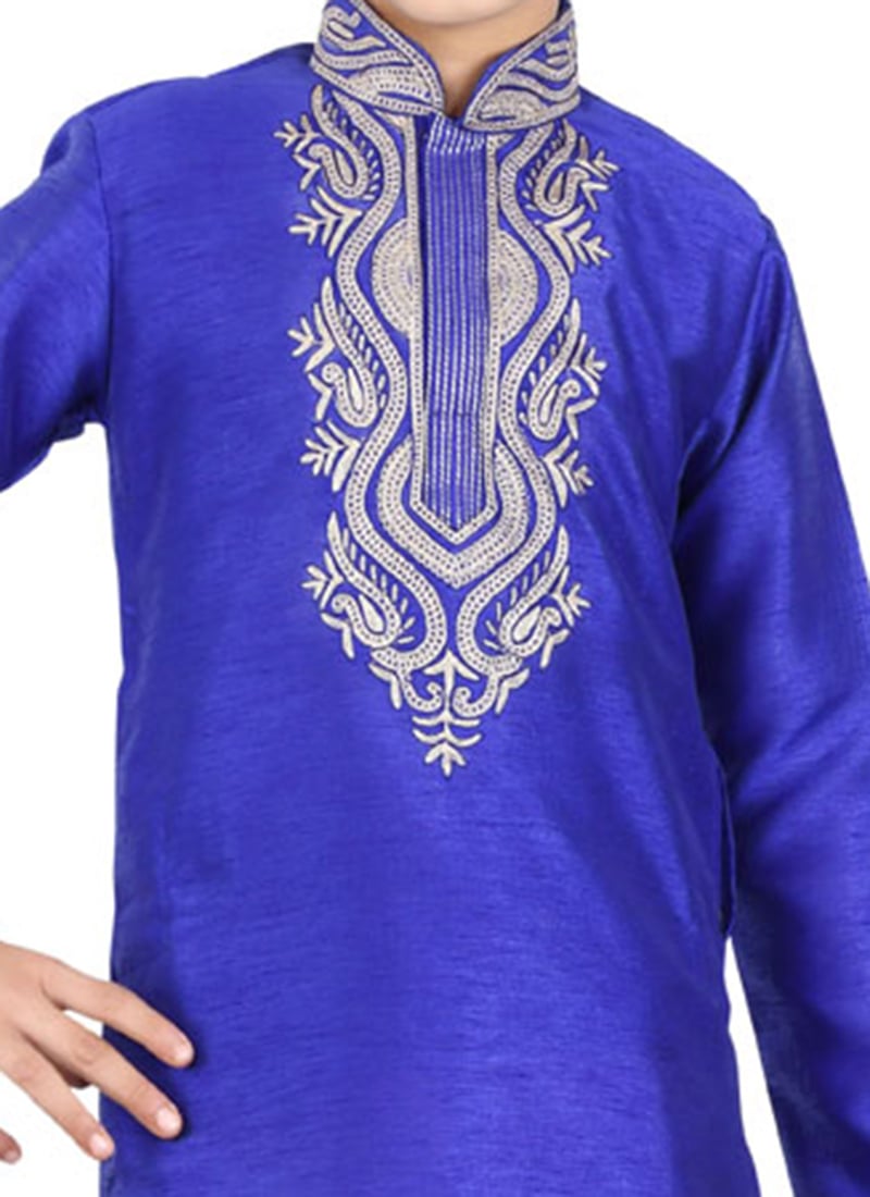 Blue Dori Embroidery Straight Kurta with Trouser