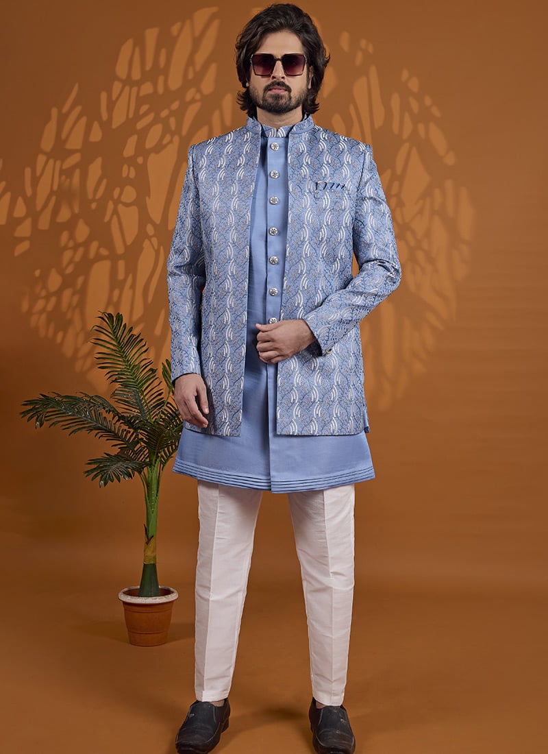 Royal Blue Art Silk Indowestern Sherwani Wedding Wear