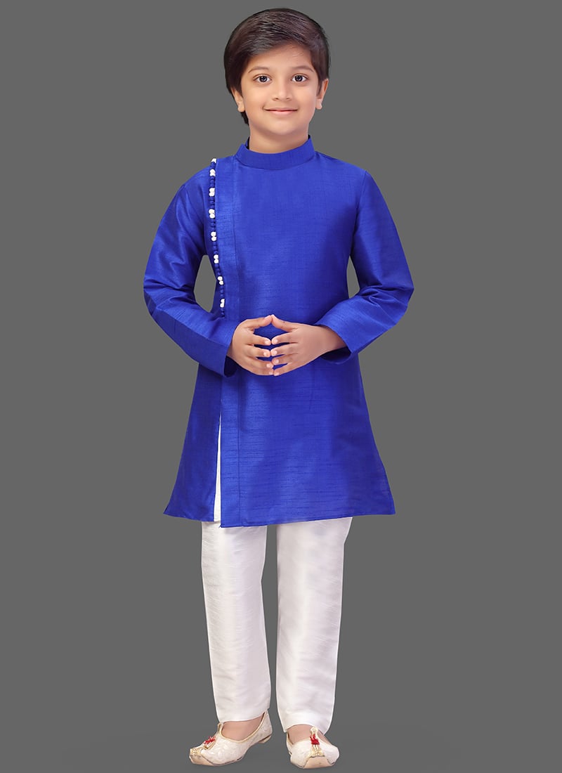 Royal Blue Art Silk Soild Stitched Kurta Pyjama Festive Wear