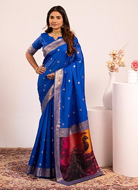 Royal Blue Banarasi Silk Zari Resham Woven Saree