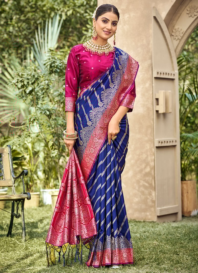Royal Blue Banarasi Silk Zari Woven Saree Festive Wear