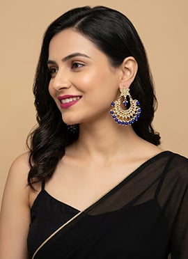 Royal Blue Bead Floral Kundan Chandbali