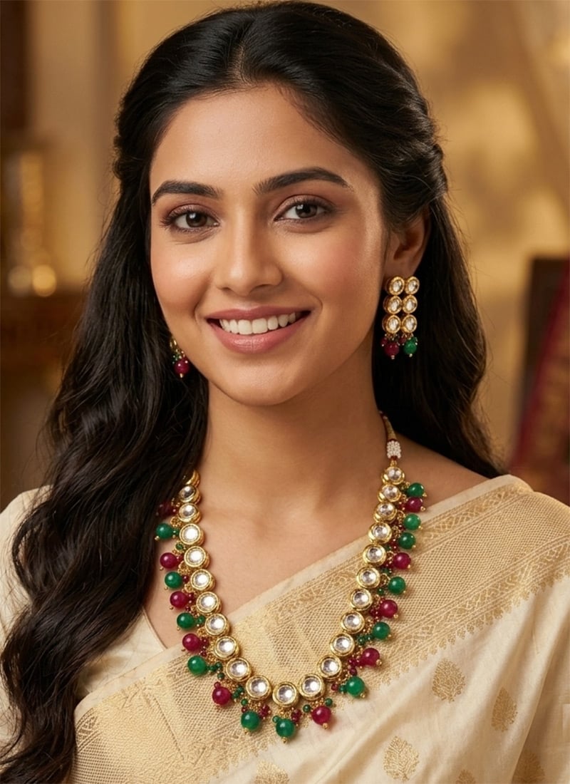 Royal Blue Beaded Kundan Necklace Set After Six Wear