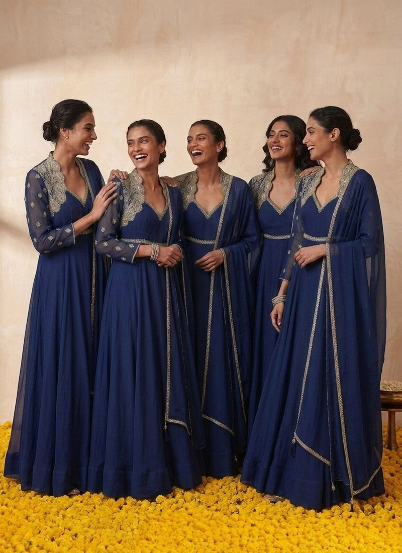 Royal Blue Chanderi Zari Sequins Embroidered Anarkali Suit Festive Wear