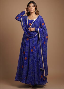 Royal Blue Chiffon Printed Anarkali Suit