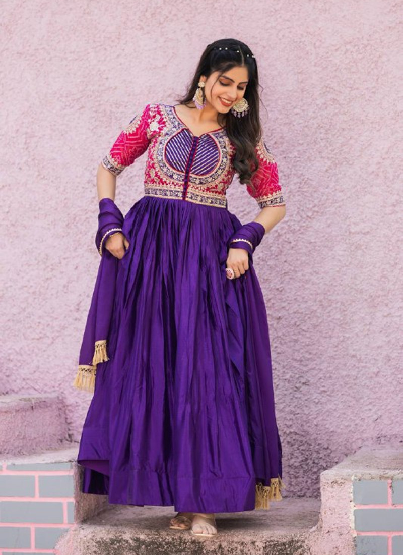 Royal Blue Chinon Embroidered Sequins Anarkali Suit