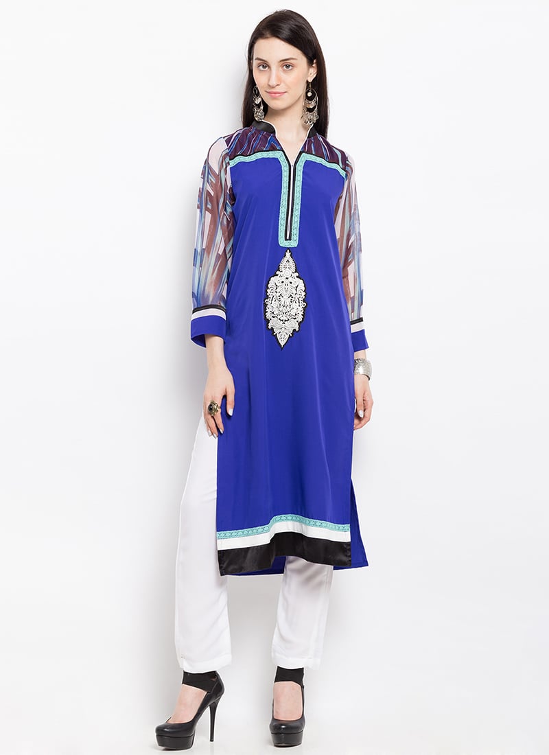 Royal Blue Crepe Kurti After Six Wear