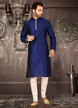 Royal Blue Dupion Art Silk Soild Plain Kurta Pyjama