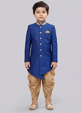 Royal Blue Dupion Silk Kids Boys Indowestern Sherwani
