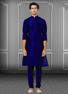 Royal Blue Dupion Silk Soild Plain Kurta Pyjama