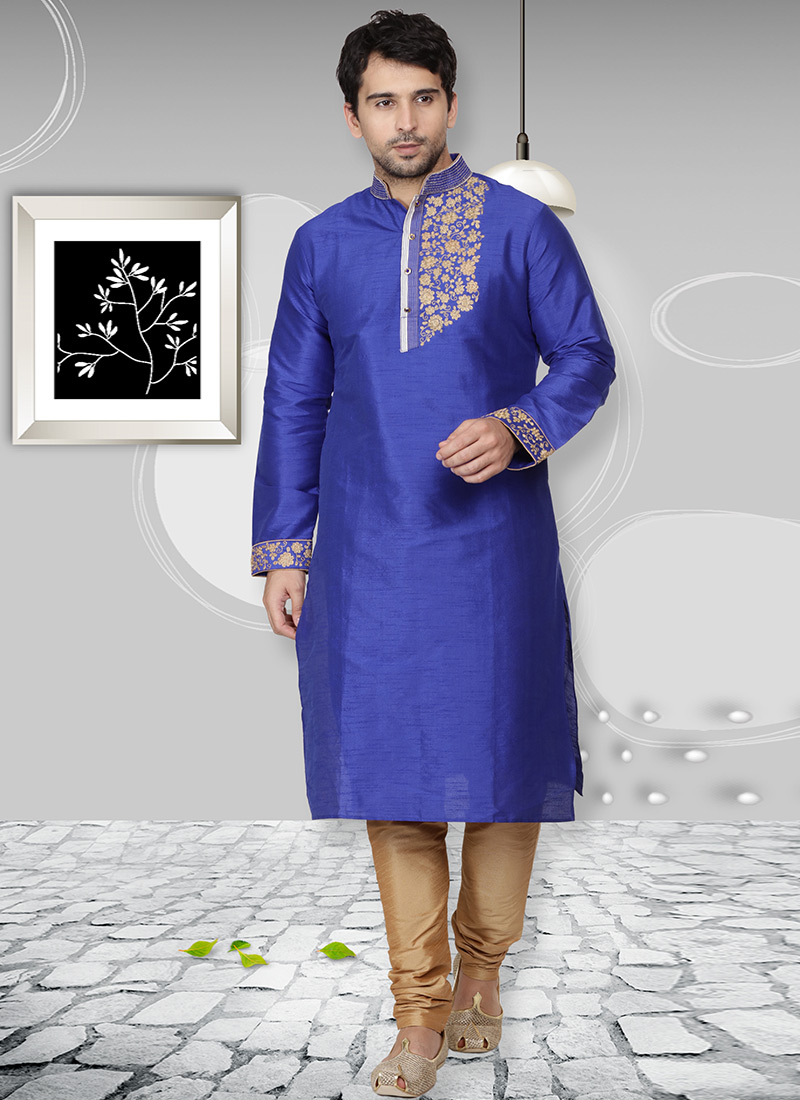 Royal Blue Embroidered Kurta Pyjama Party Wear
