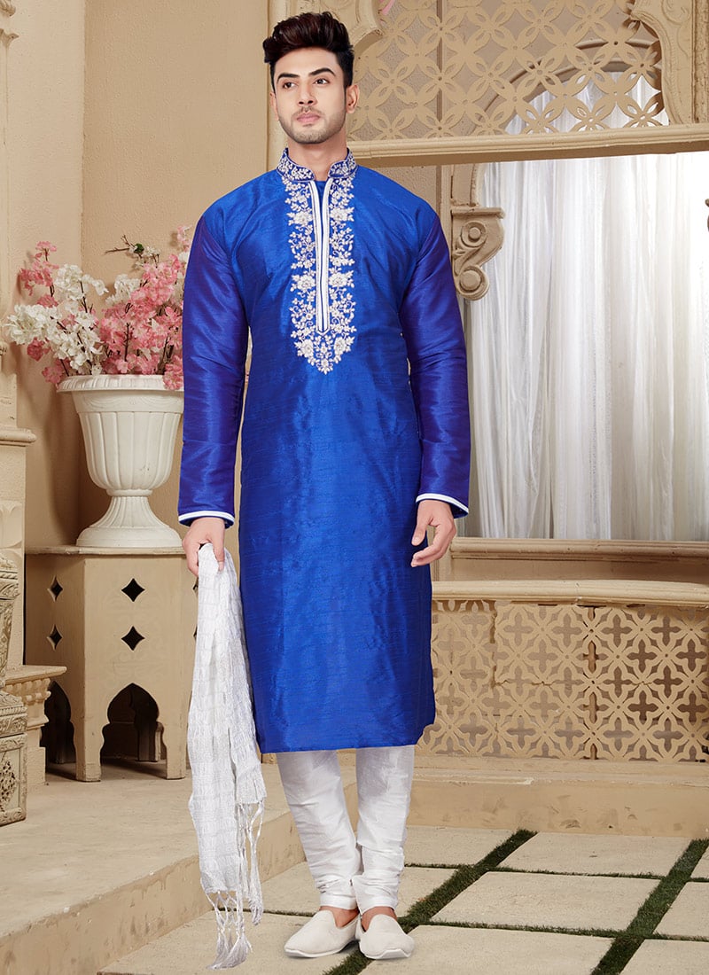 Royal Blue Embroidered Kurta Pyjama Set