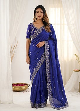 Royal Blue Fandy Silk Embroidered Sequins Saree