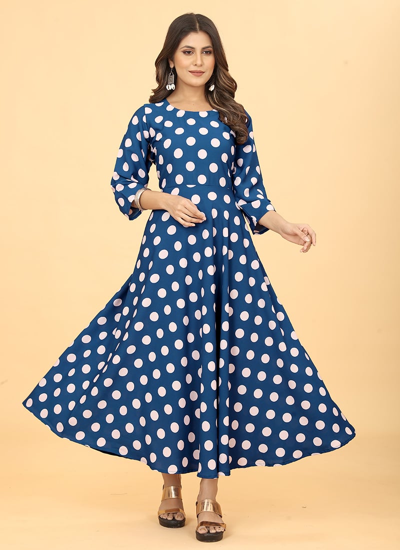 Royal Blue Faux Georgette Printed Dresses And Gown After Six Wear