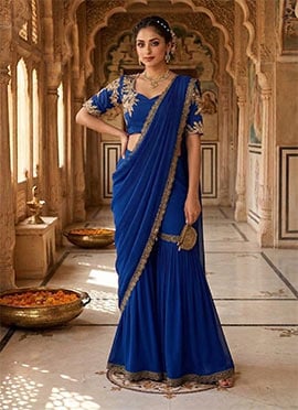 Royal Blue Georgette Zari Sequins Festive Sharara Style Saree