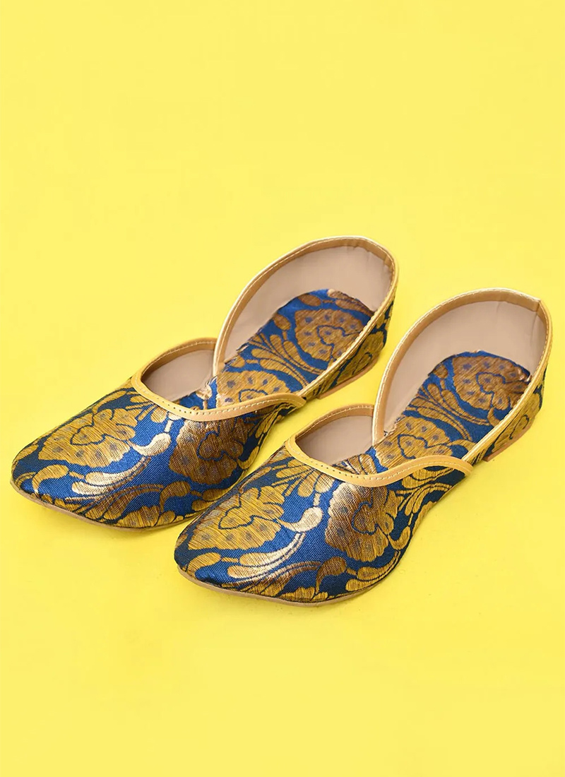 Royal Blue Jacquard Juti For Women