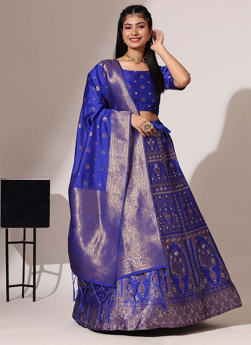 Royal Blue Jacquard Silk Zari A Line Lehenga Festive Wear