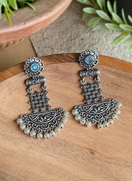 Royal Blue Kundan Oxidised Chandeliers