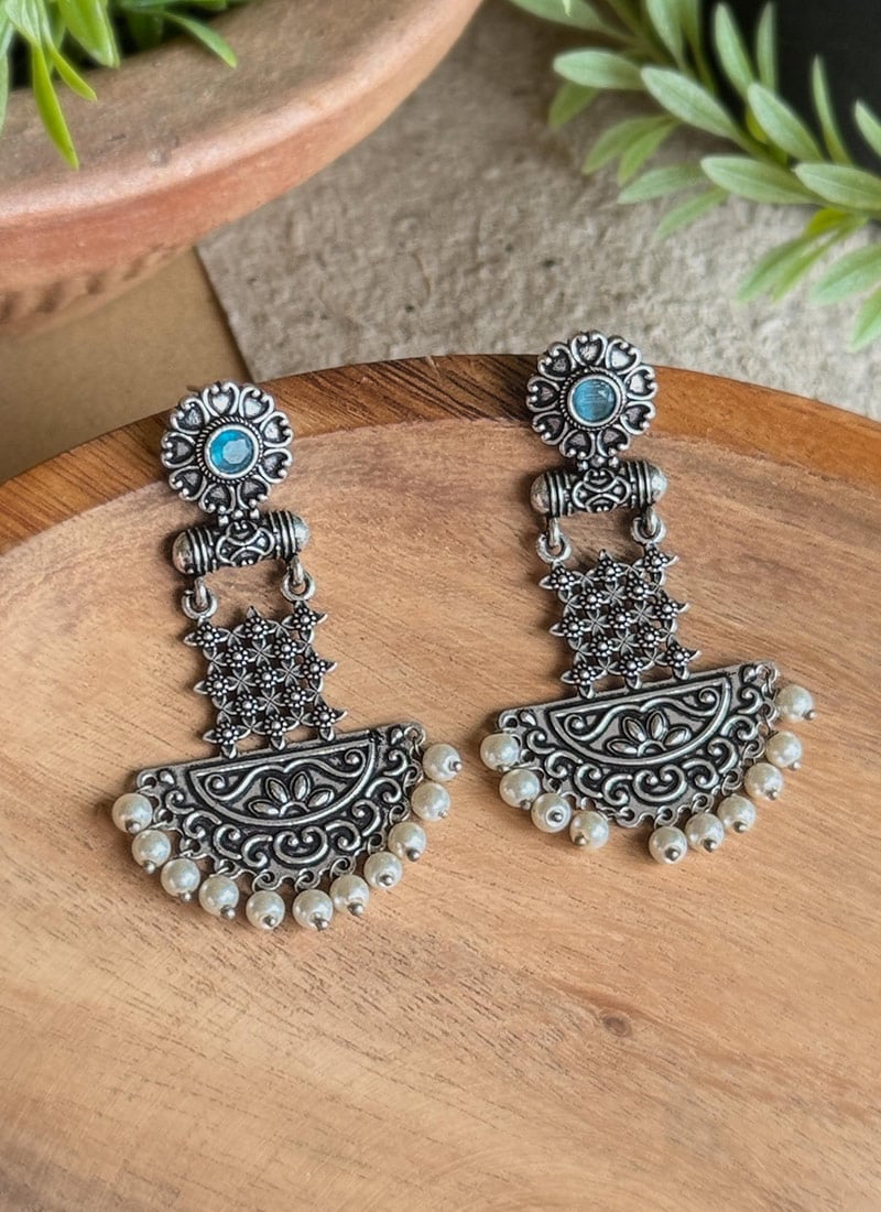 Royal Blue Kundan Oxidised Chandeliers Festive Wear