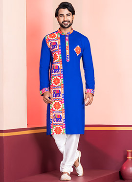 Royal Blue Kutch Work Kurta Pyjama