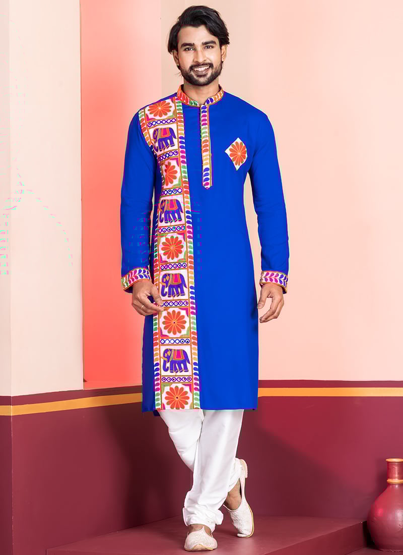 Royal Blue Kutch Work Kurta Pyjama Festive Wear