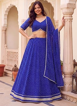 Royal Blue Leheriya Printed Zari Work Georgette Lehenga