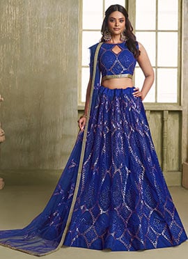 Royal Blue Net Embroidered Sequins Lehenga