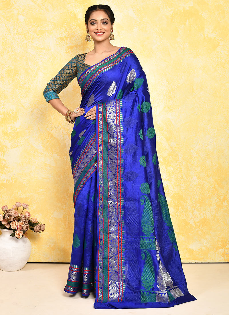 Buy Royal Blue Pure Silk Zari Saree Festive Wear Online at Best Price