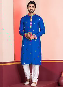 Royal Blue Rayon Kutch Work Kurta Pyjama