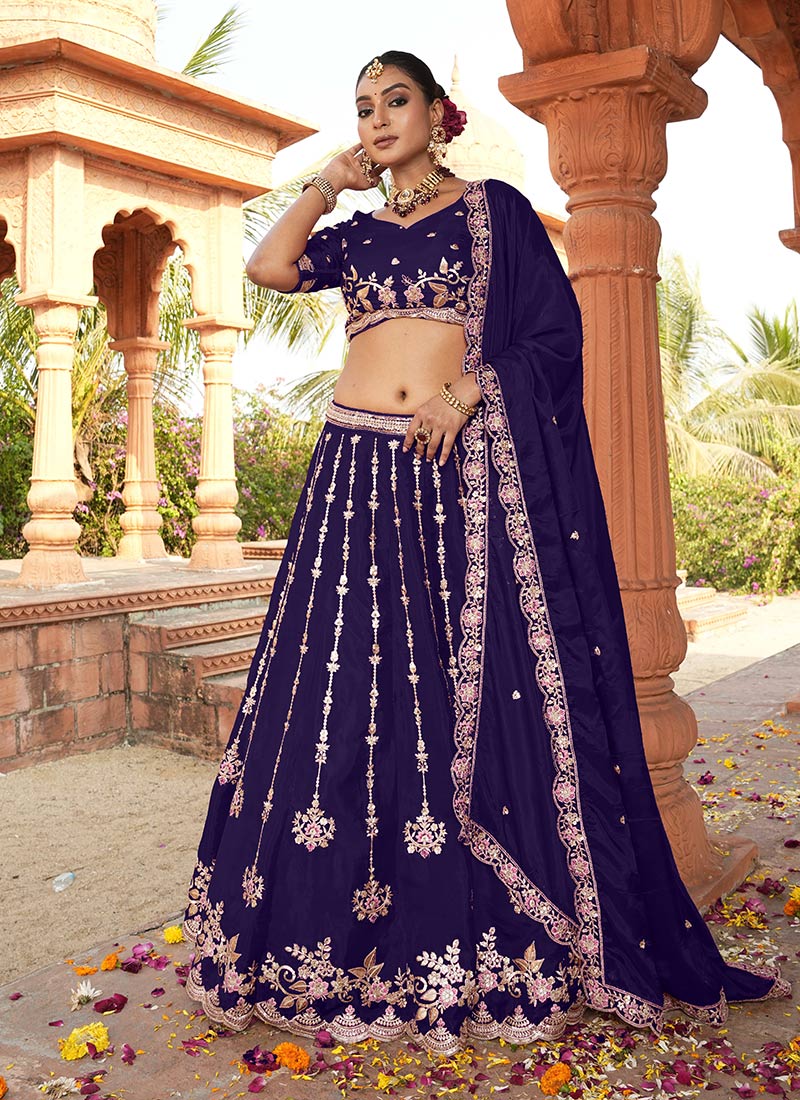 Royal Sapphire and Gold Embroidered Lehenga